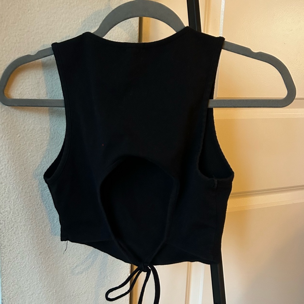 Black Cropped Open Back Strap Tank Top
